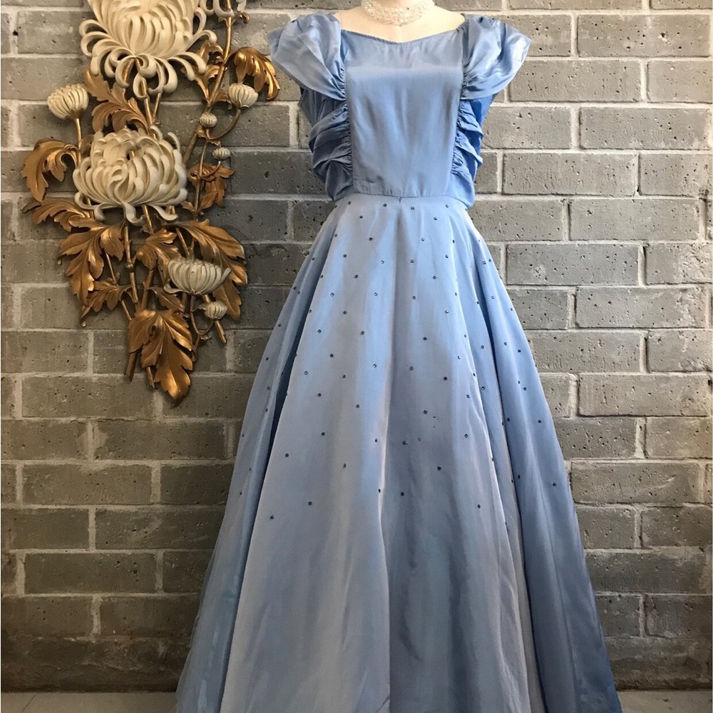 1940s gown vintage sharkskin rhinestone formal gown/dress